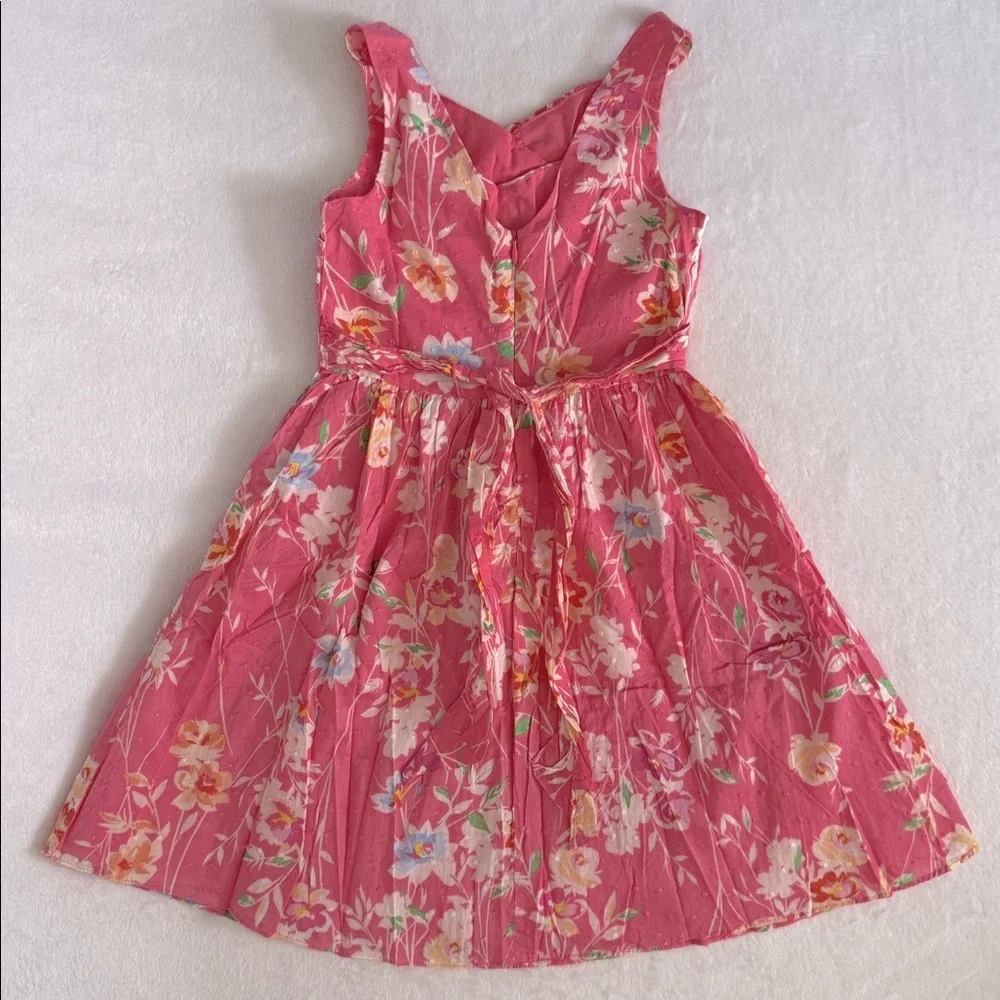 Bloome de jeune fille | Floral Print Swiss Dot Sleeveless Dress Coral Pink (8) - Picture 11 of 16